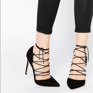 ASOS suede pointed toe lace up heels